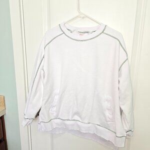 Contrast Stich Sweatshirt White Green Size Small Oversized Relaxed